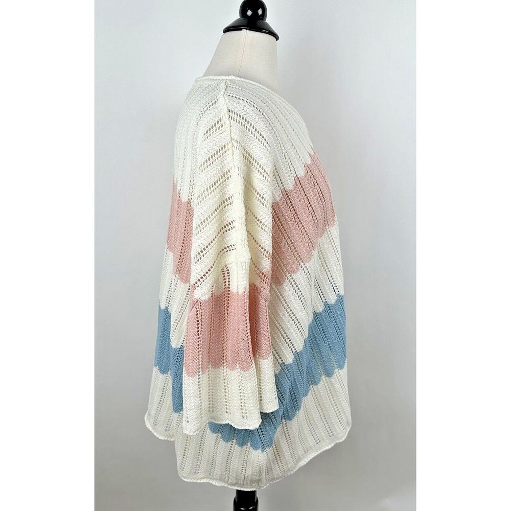NEW POL Boxy Oversize Sweater LARGE Ivory Blue Pink Stripes V-neck Drop Shoulder - Picture 10 of 13